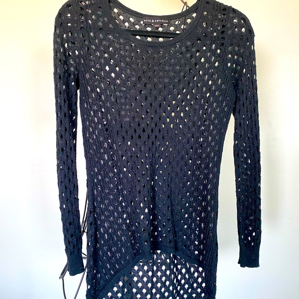 Rock & Republic Black Shimmer Loose Knit Sweater